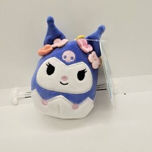 Squishmallows Kuromi Plush Clip Sanrio Flower‎ Crown Keychain NEW w/ Tags